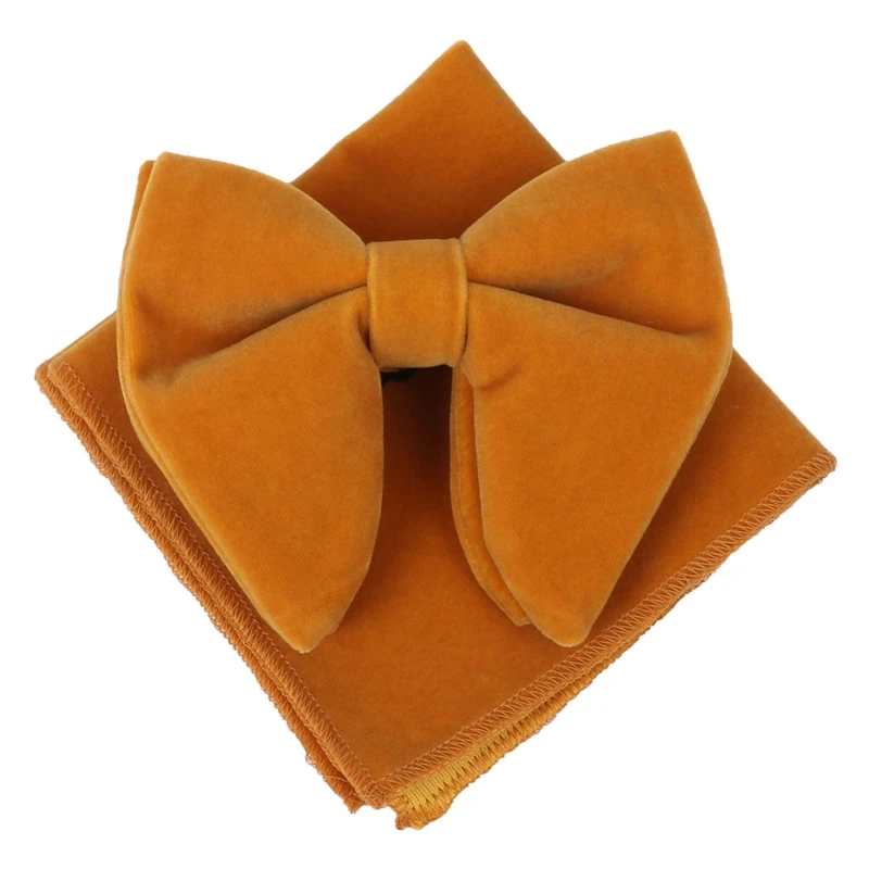 

THINKTHENDO Men Bow Tie Handkerchief Velvet Wedding Pre Tied Bowknot Necktie Pure Color Male