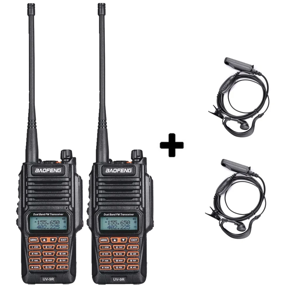 add 2 headsets Оригинальные Портативный IP67 радио Baofeng UV-9R автомобиля портативной рации 2 шт. радиолюбительских УКВ UV9R Woki токи для охоты Водонепроницаемая рация - Цвет: add 2 headsets