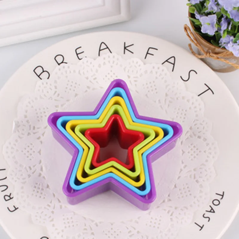 5 шт./компл. Fondant(сахарная) нож для торта и печенья прессформы красочные Пластик печенья прессформы резак фруктов прекрасный Форма выпечки Кухонные Принадлежности - Цвет: Five-pointed star