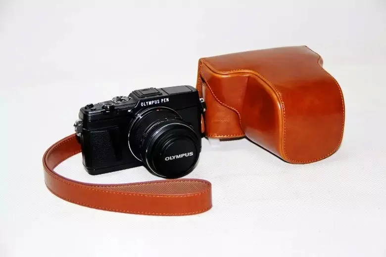 Коричневый чехол для камеры Olympus EPL3 E PL3 EPM1 из искусственной кожи с ремешком в