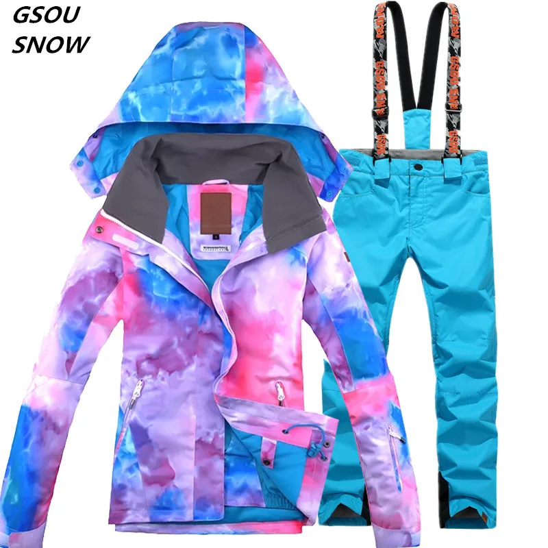 

Зимний лыжный костюм Gsou 2020, жилет для скейтборда, лыжная куртка + лыжные штаны, одежда, ветрозащитная водонепроницаемая женская зимняя теплая куртка, бесплатная доставка