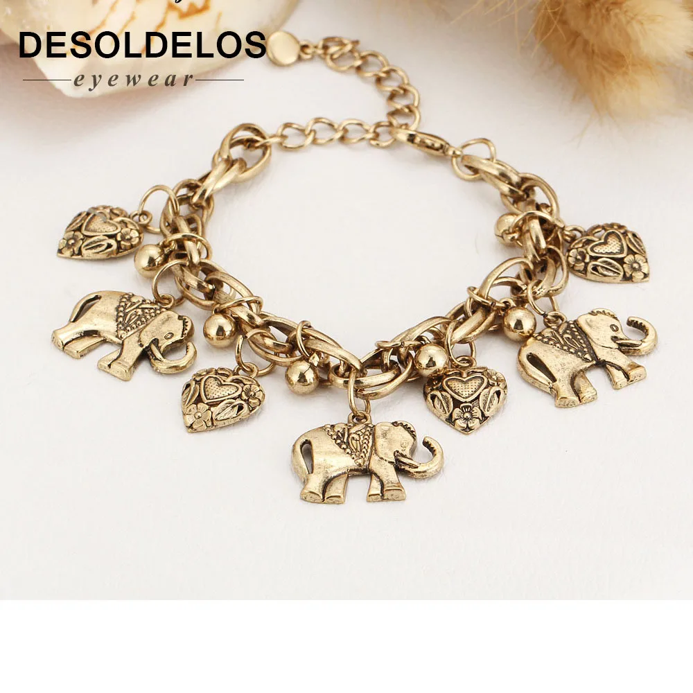 Женские винтажные браслеты золотого и серебряного цвета с подвеской в виде слона
