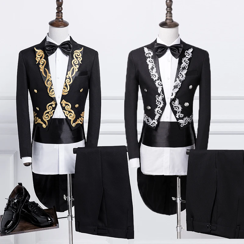 Slim suits men's suits commanding stage performing magic tuxedo suit (jacket + pants + tie + girdle) TB71122