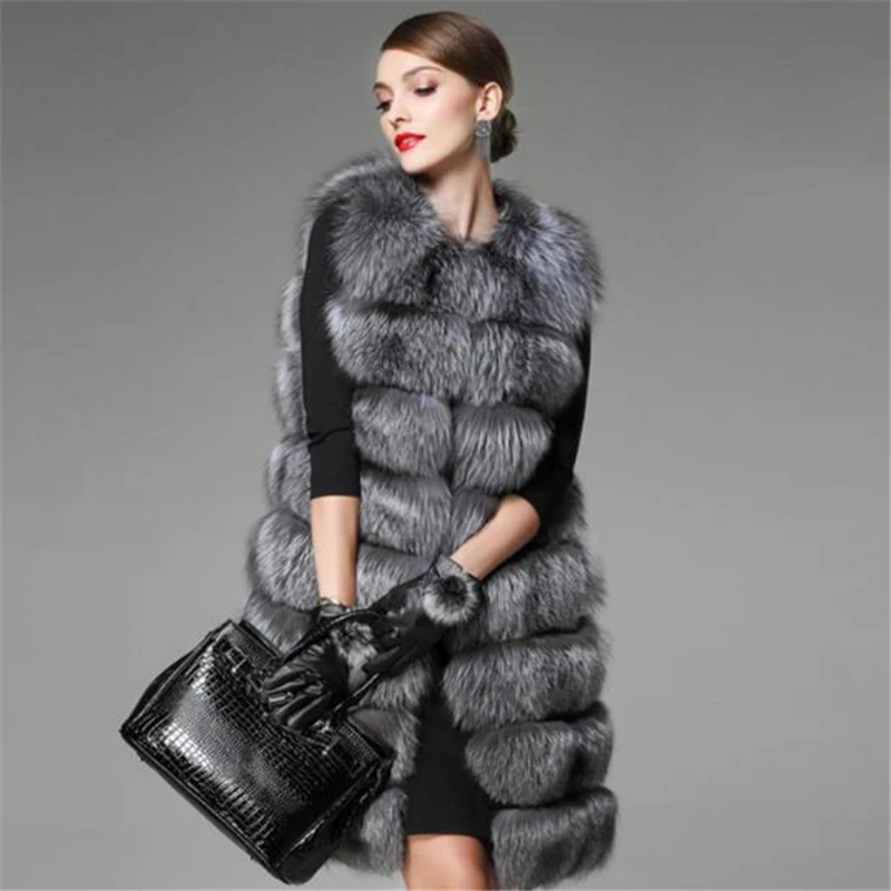 Female Hot Sale Thick Fur Vests Women Winter Warm Colete waistcoat Hot Sale Long Advanced Imitation Fox Fur Overcoat outerwear