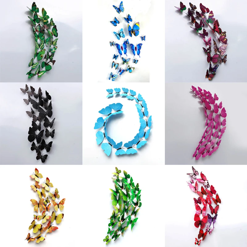 12 шт./лот 3D ПВХ Магнит стикер на стену с бабочками DIY домашний декор праздничные