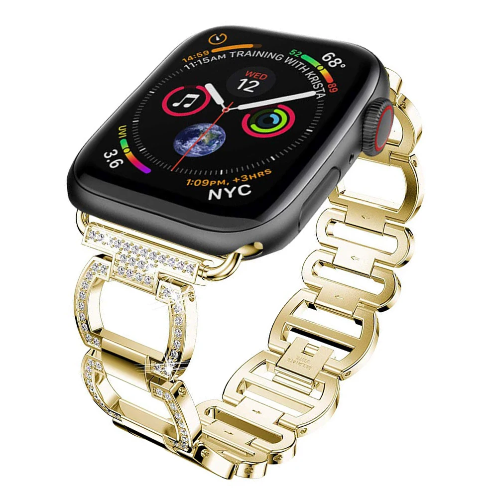Женский Алмазный металлический ремешок из нержавеющей стали для Apple Watch 42 мм 44 40 38