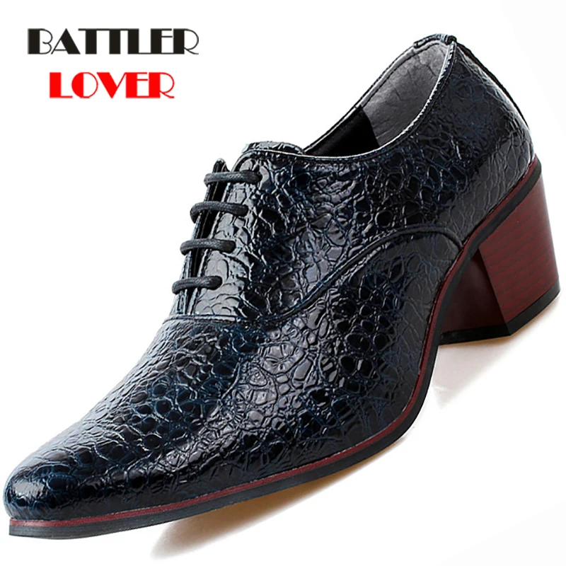 

2019 Luxury Men Dress Wedding Shoes Crocodile Leather 6cm High Heels Fashion Pointed Toe Heighten Oxford Shoes Party Prom Shoe