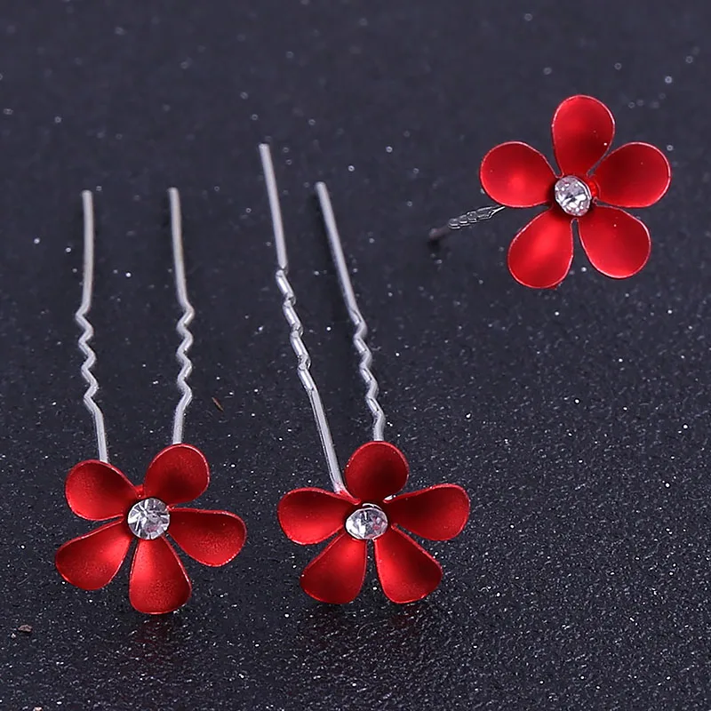 Заколки Стразы с красными цветами 3 шт. цветочные U-образные заколки для волос