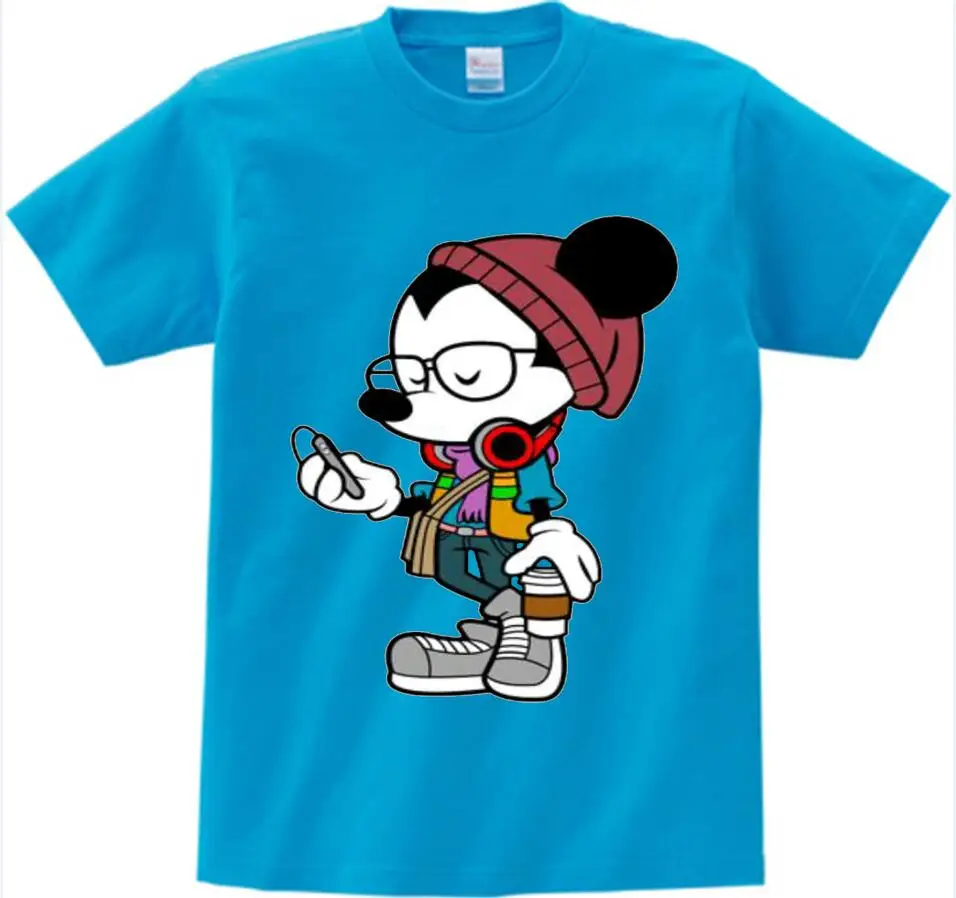 blue childreT-shirt Детская футболка с героями мультфильмов детская с коротким рукавом Футболка с принтом Микки Мауса летняя футболка с Микки Маусом для мальчиков и девочек милая детская футболка, camiseta - Цвет: blue childreT-shirt