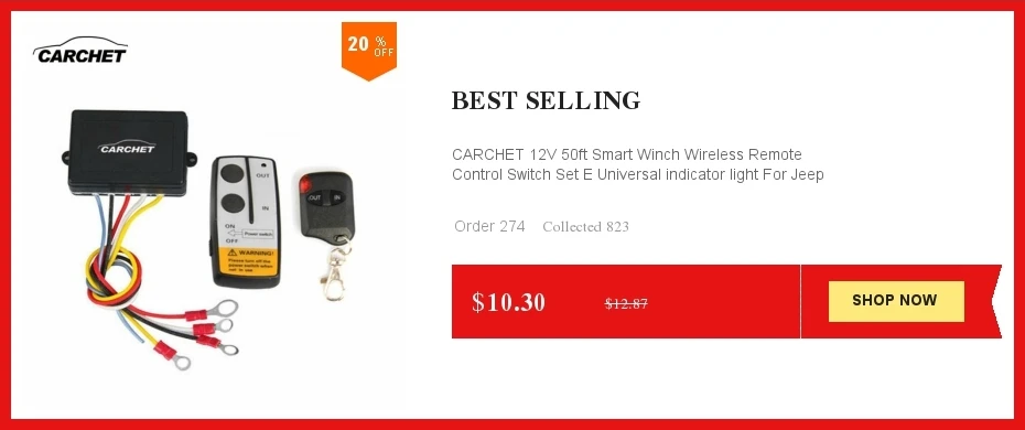 CARCHET 12-24V лебедка беспроводной пульт дистанционного управления Переключатель управления Набор для Jeep ATV грузовик 50ft/15m водонепроницаемый красный пульт дистанционного управления Fob