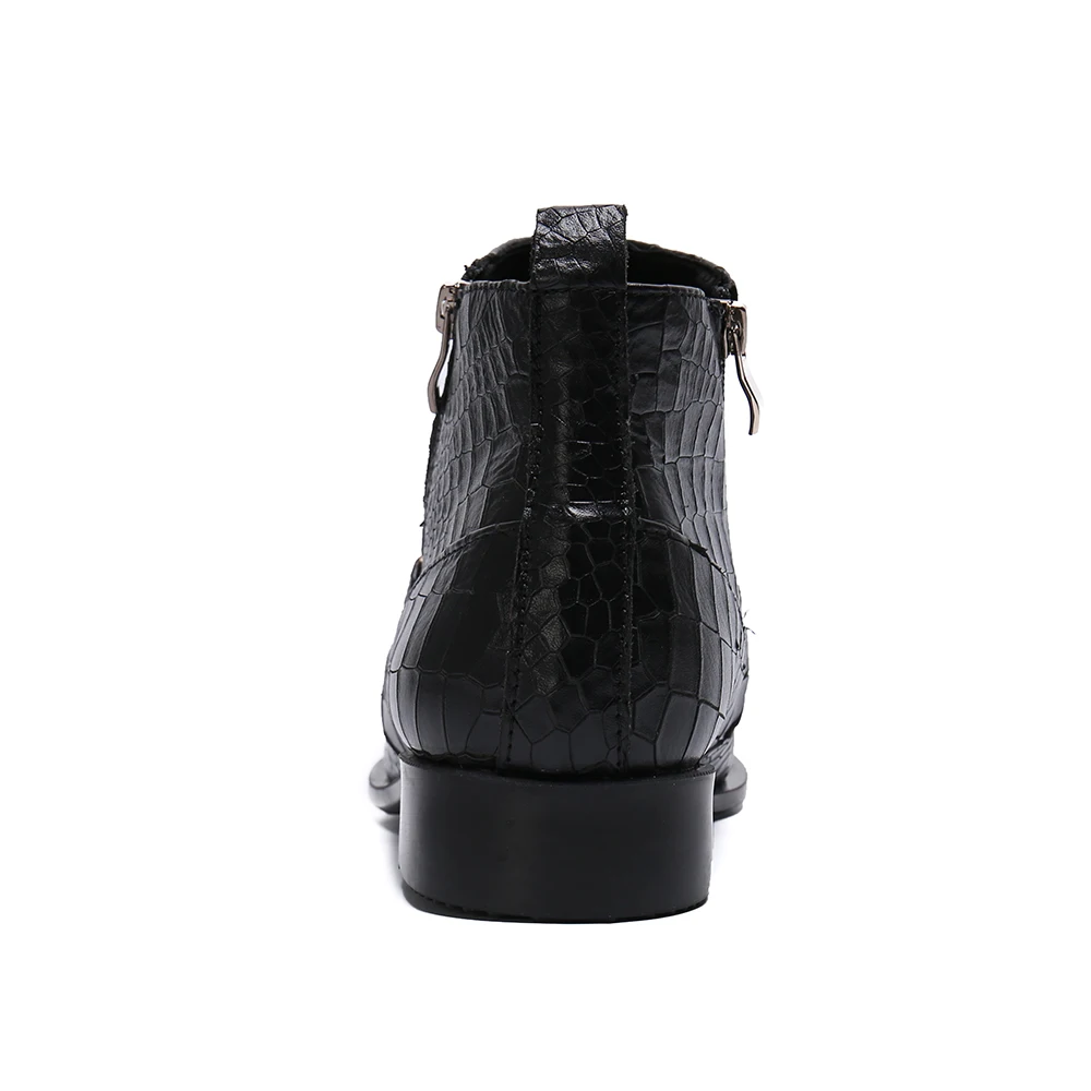 

Christia Bella Chain Zipper Men Ankle Boots Fashion Autumn Winter Genuine Leather Metal Pointed Toe Designer Formal Boots