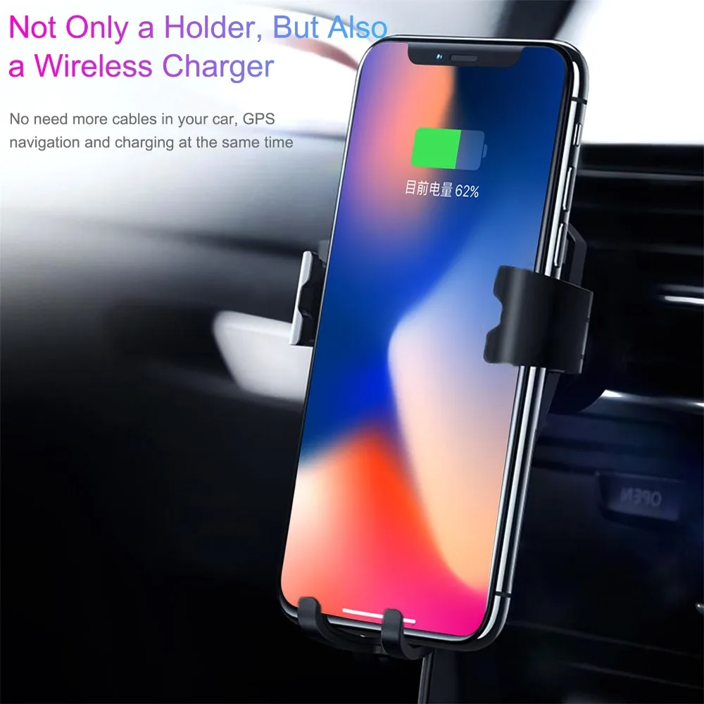 Wireless Charger Gravity Car Holder Stand For iPhone XS Max XR Auto Lock Bracket Mount Qi Samsung Note9 | Мобильные телефоны и