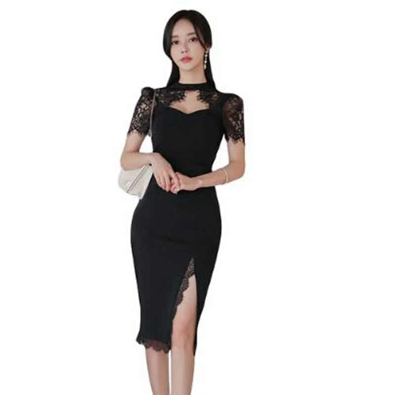 

Plus Size 2019 Summer Two Pieces Set Backless Black Blouse and High Split Wrap Bodycon Midi Dress Women 2 Pieces Set Party Suit
