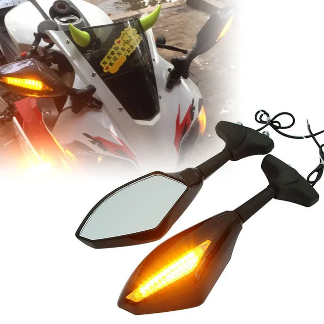 Мотоцикл светодиодный поворотник зеркала для KAWASAKI NINJA 6R 9R 650R 250R 636/Yamah YZF R1 R6 R6S/SUZUKI GSXR 600 750 1000 KATANA - Цвет: Only LED Gloss Black