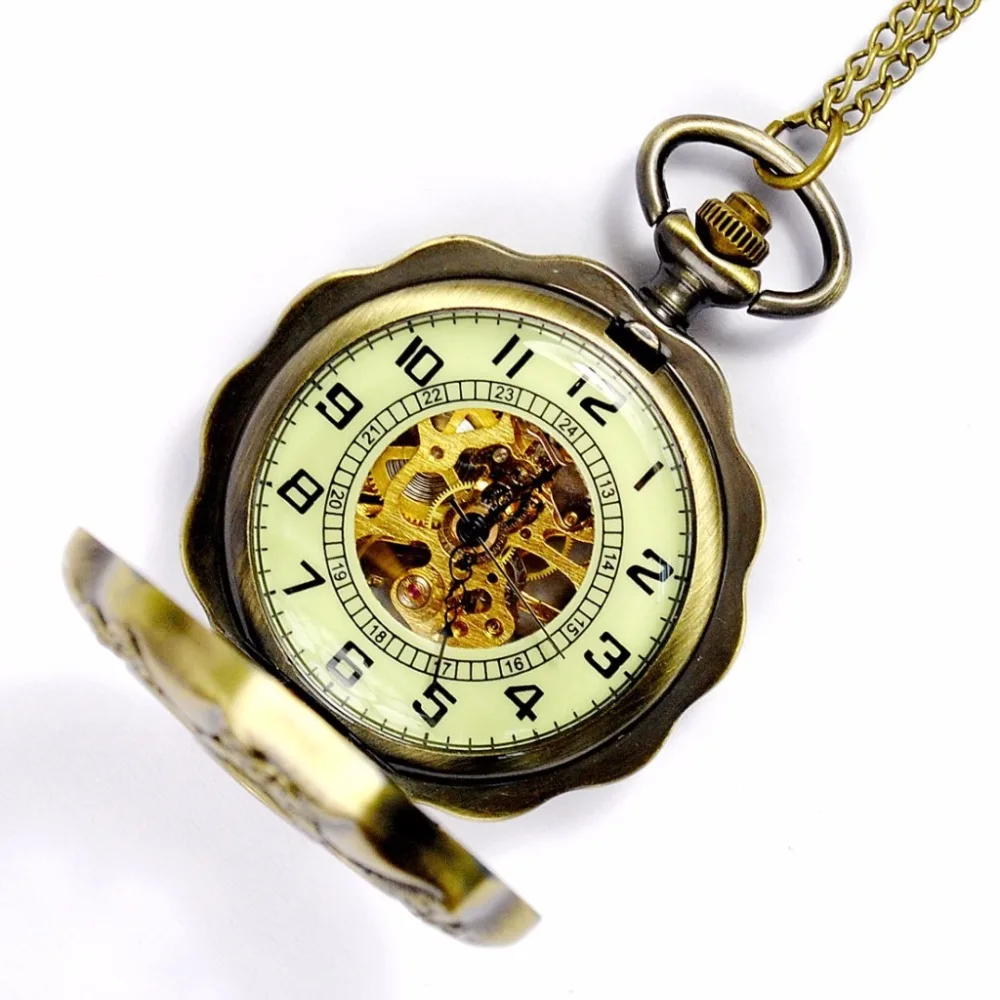 New Arrival 2016 Retro Pocket Watches Lotus Design Golden Bronze Case Analog Numbers Dial DIsplay Mechanical Fob | Наручные часы