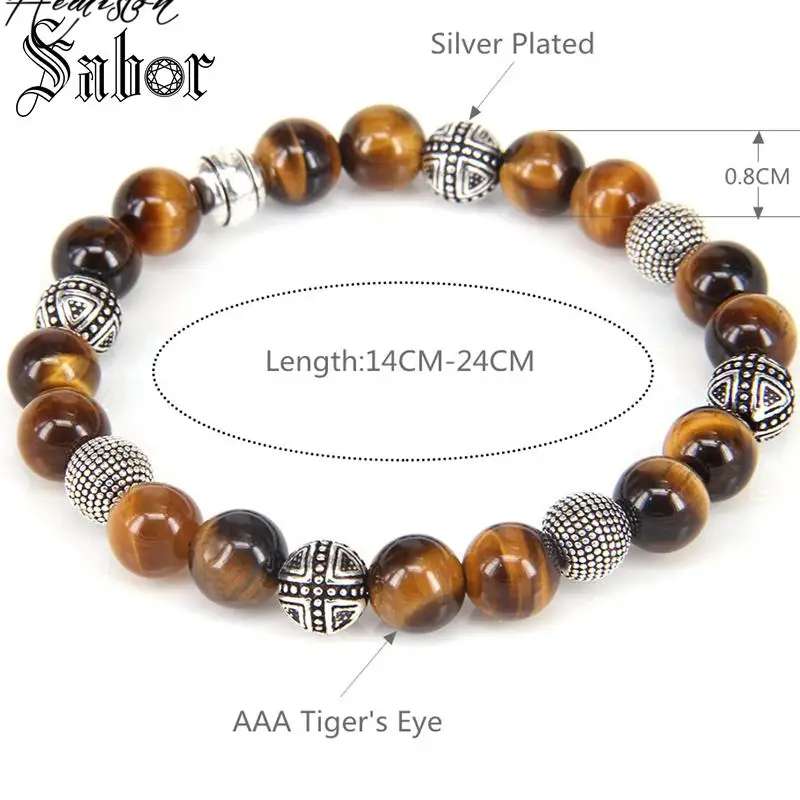 Тигровый глаз камень бисера и герой Крест Эластичный браслет из Rebel рок для