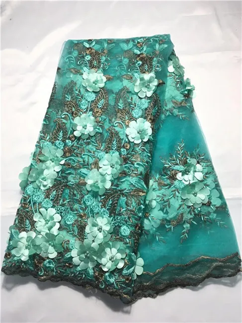Зеленая кружевная ткань для платья 2018 3D бисерная Aso Ebi новая Цветочная аппликация