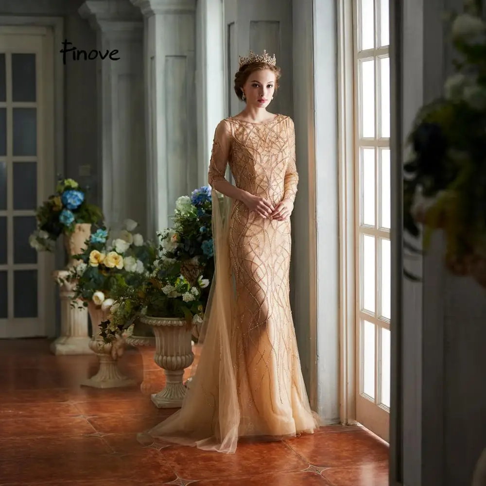 Элегантное вечернее платье цвета шампанского Finove элегантное платье-Русалка с