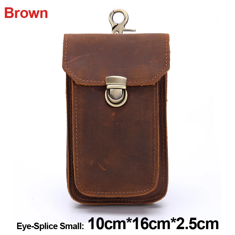 Brown Small 1 MISFITS Crazy Horse Genuine Leather Waist Packs Men Casual Small Fanny Pack Belt Loops Hip Bum Bag Waist Bag Phone Pouch Purses - Цвет: Brown Small 1