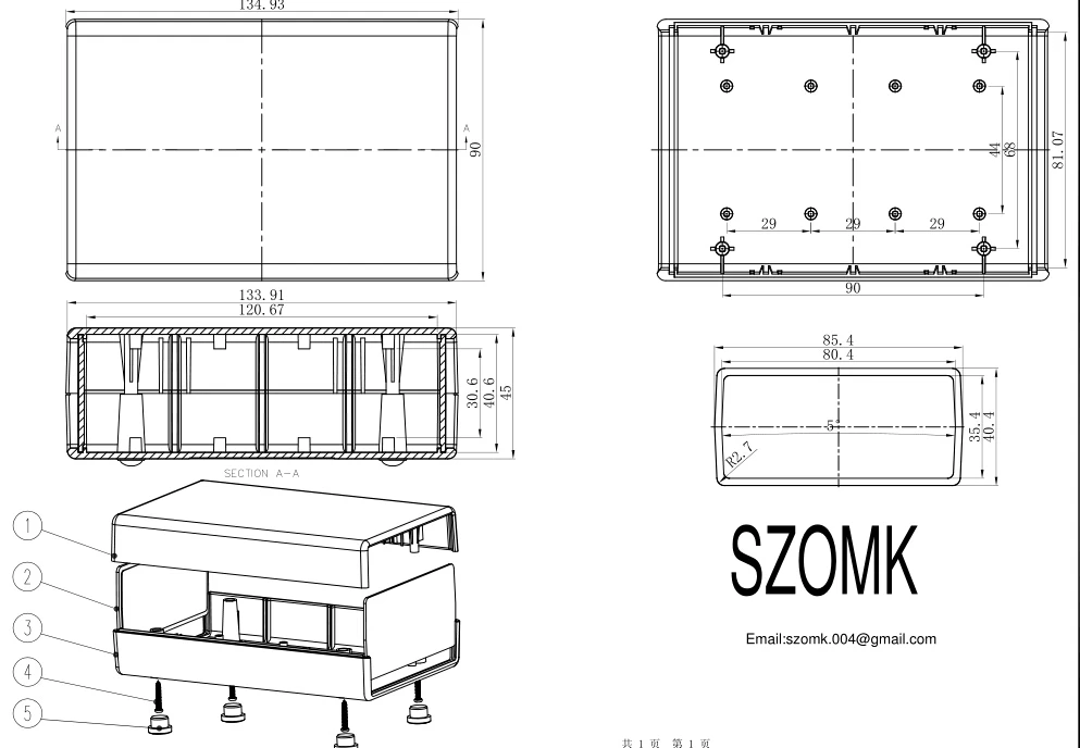 1 шт. бесплатная доставка 135x90x45 мм электронный портативный корпус проектная