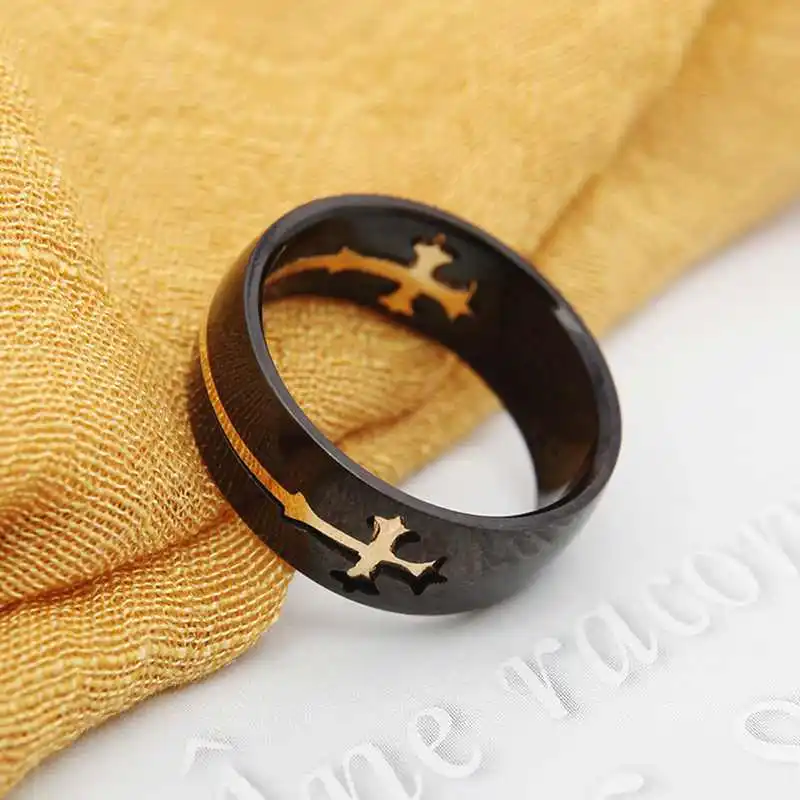 Knight Templar Cross Rings Black Punk Crusaders Band for Mens Promise Jewelry Anel Dropshipping | Украшения и аксессуары