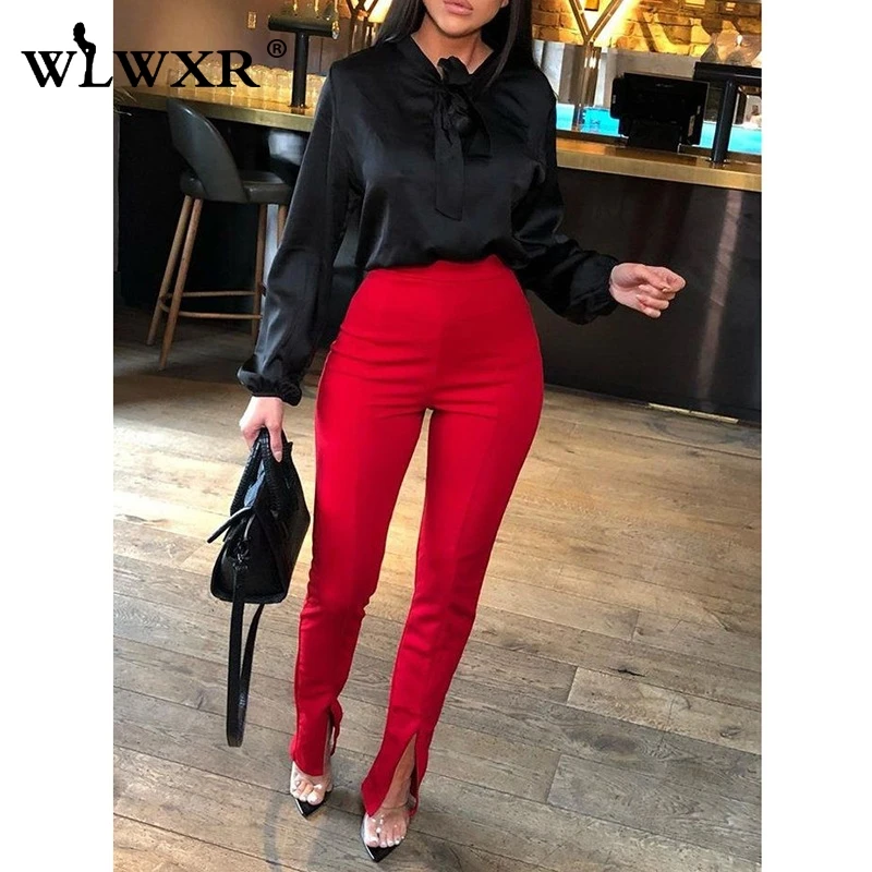 WLWXR повседневные широкие летние облегающие брюки с разрезом женские офисные