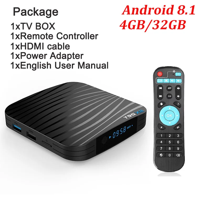 4G 32G T95X2 Smart tv BOX Android 8,1 4 ГБ 32 ГБ 64 Гб четырехъядерный процессор Amlogic S905X2 H.265 4K USB3.0 5G wifi дополнительный медиаплеер телеприставка - Цвет: 4G 32G