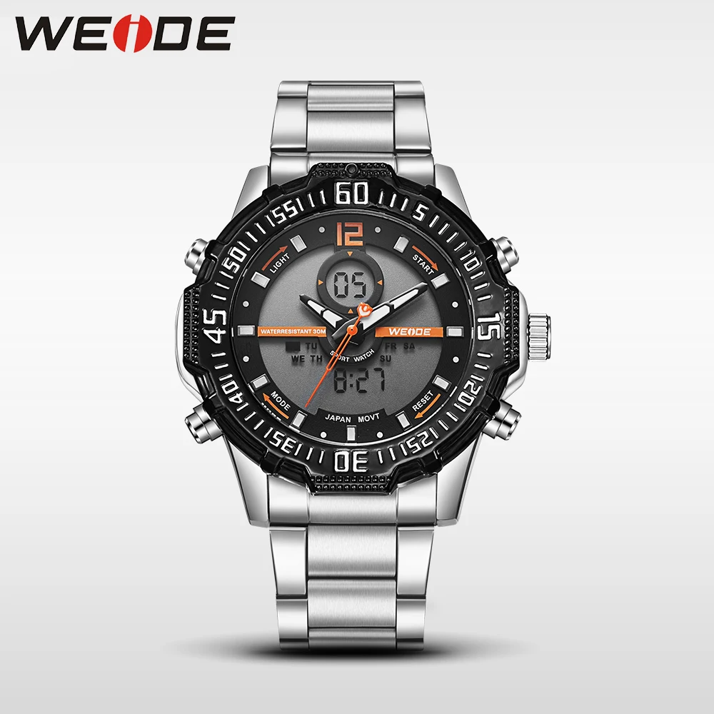 Weide люксовый бренд Кварцевые Спортивные Цифровые мужские часы из нержавеющей