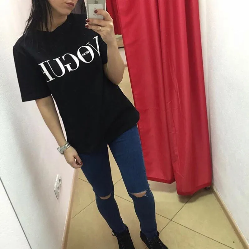 VOGUE seoul Print T Shirt 2019 Summer fashion women t-shirt Harajuku short sleeve casual tees tops Red Black White | Женская одежда