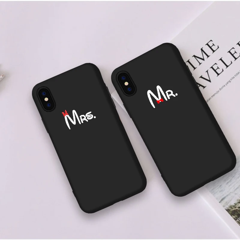 Чехол для телефона, чехол для iPhone 6, 6S Plus, X, XR, 5, SE Plus, романтическая пара, бант, Mr Mrs, черный, мягкий чехол для телефона, для iPhone 8, 7 Plus