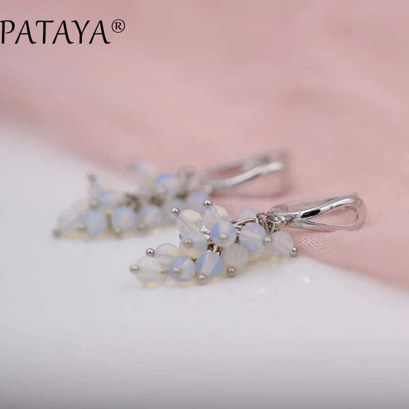 PATAYA, Новое поступление, дизайн, круглый маленький лунный камень, натуральный камень, висячие серьги для женщин, Настоящее Белое золото, уникальные ювелирные изделия