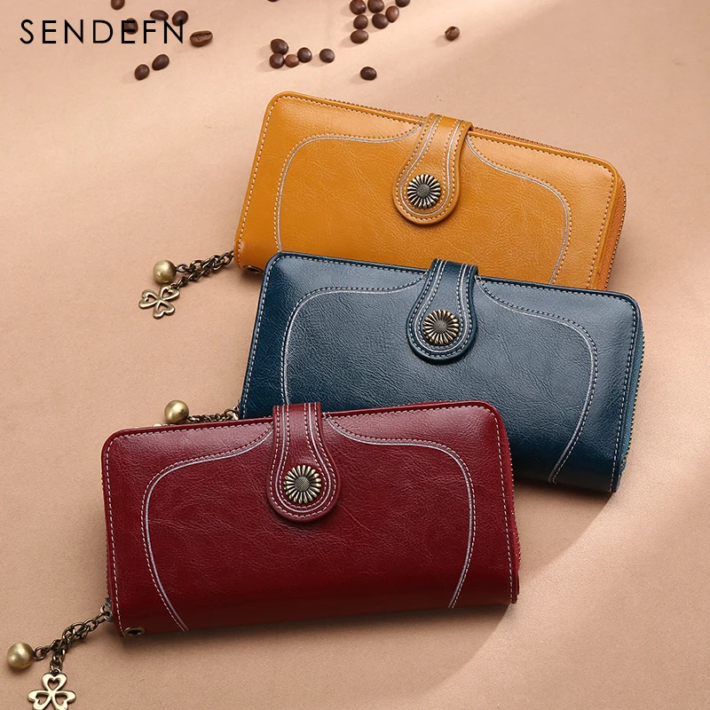 2017 New Vintage Style Women Clutch Large Capacity Wallet Split Leather Female Long Zipper Purse Flower Hard|purse flower|wallet femalezipper purse |