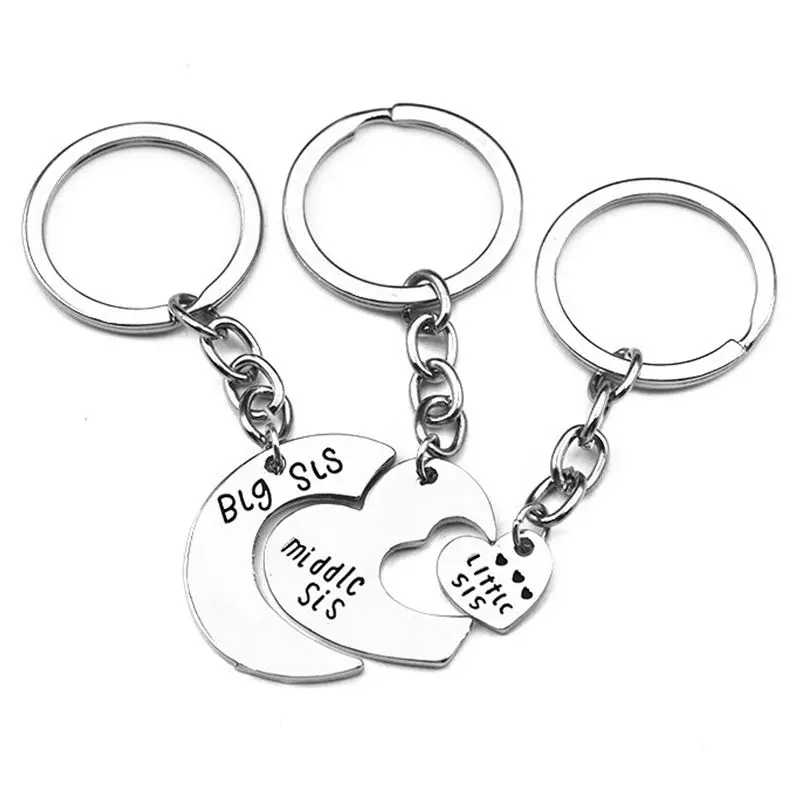 3 шт. большой Sis средняя сестра Little Love Heart серебряный сплав брелок с подвесками для