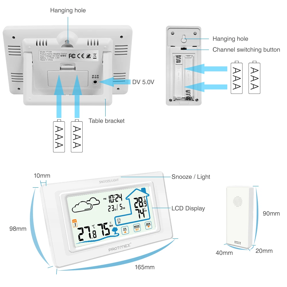 Цветной сенсорный экран Метеостанция датчик термометр гигрометр цифровой