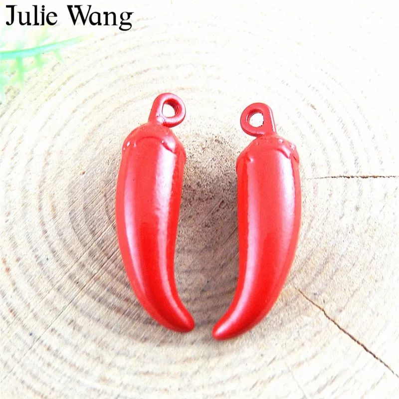 Julie Wang 5 шт. сплав Красный Эмаль Чили Очаровательное ожерелье подвеска серьги