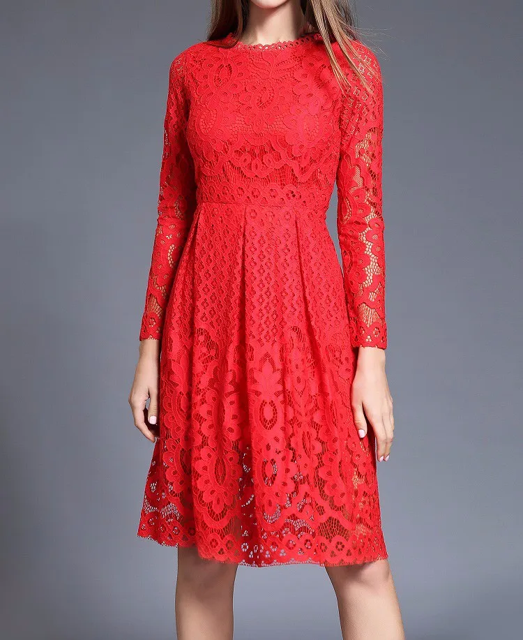 Autumn high quality white lace crochet party casual women's clothing | Женская одежда