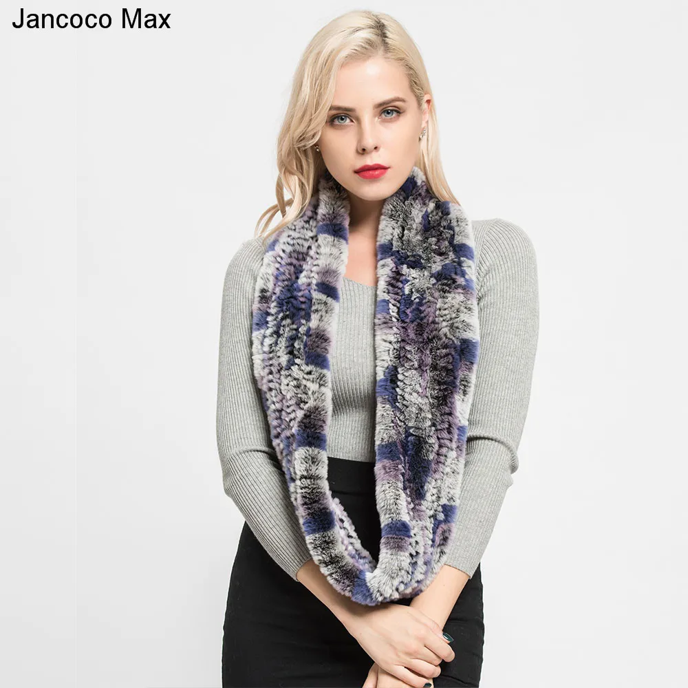 Jancoco Max Настоящий мех кролика длинные шарфы Высококачественная зимняя теплая шаль шейный платок S7097
