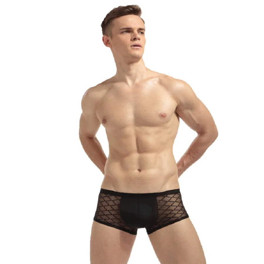New Style Sexy Mesh Underwear Men Boxer Gay U Pouch Cuecas Shorts Mens Boxers | Мужская одежда