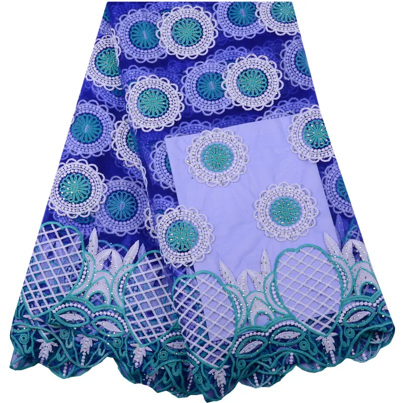 

High-end French Net Lace Fabric 2019 Royal Blue African Tulle Embroidered Transparent Lace Fabric For Evening Party Dress S1499