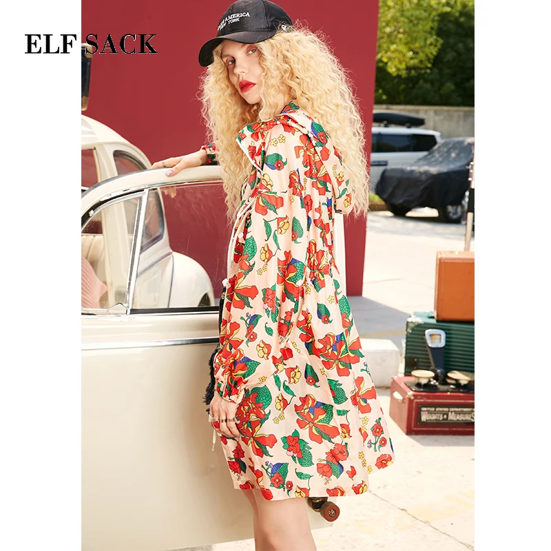 ELFSACK осень новинка модное женское пальто повседневное цветочный принт женская