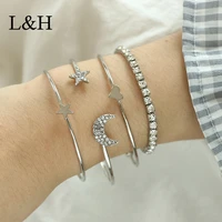 lh 4 pcsset bohemia crystal moon star heart gold chain open bracelet set for women girl charm statement fashion bangle jewelry