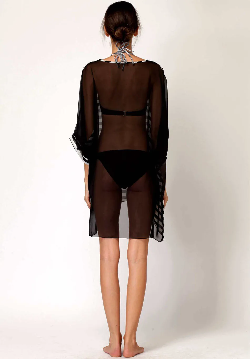 2018 Women's Outerwear Gauze Sarong Sexy Beach Cover up Beachwear Bikini Striped Blouse Black Patchwork Exterior |