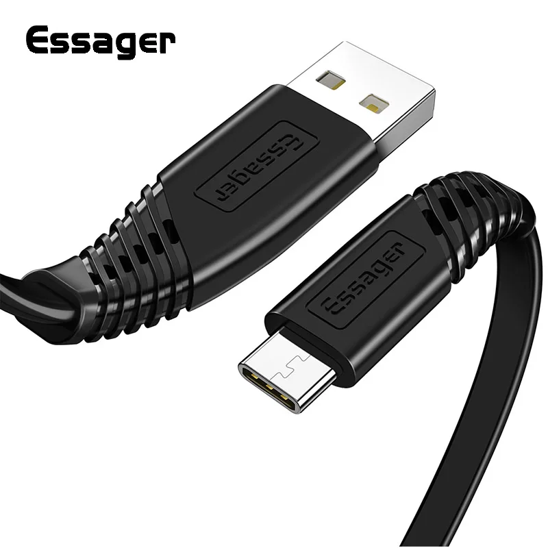 Плоский кабель Essager usb type-C для samsung Xiaomi huawei, 1 м, 2 м, кабель для синхронизации данных и зарядного устройства, кабель usb type-C, кабель USBC A, быстрая зарядка