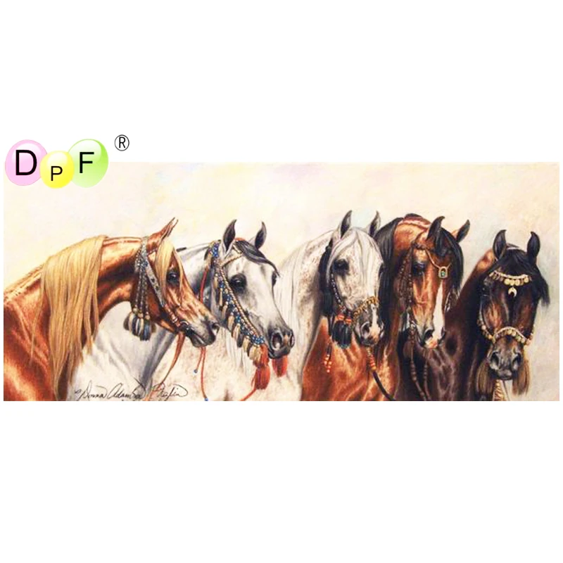 

DPF 5D full Round Diamond Painting Mosaic five robust war horses DIY Magic Cube Cross Stitch art craft Diamond Embroidery Decor