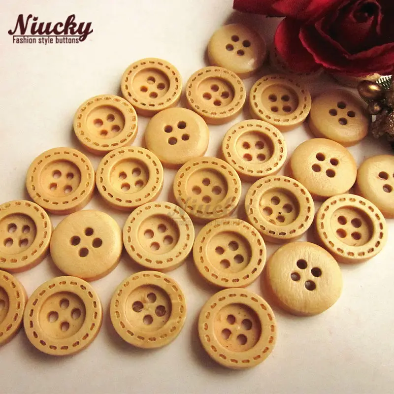 Niucky 13mm 1/2&quot 4 holes Light coffee dotted line broad edge wood button for sewing clothing craft decorative buttons W0201-013 | Дом и