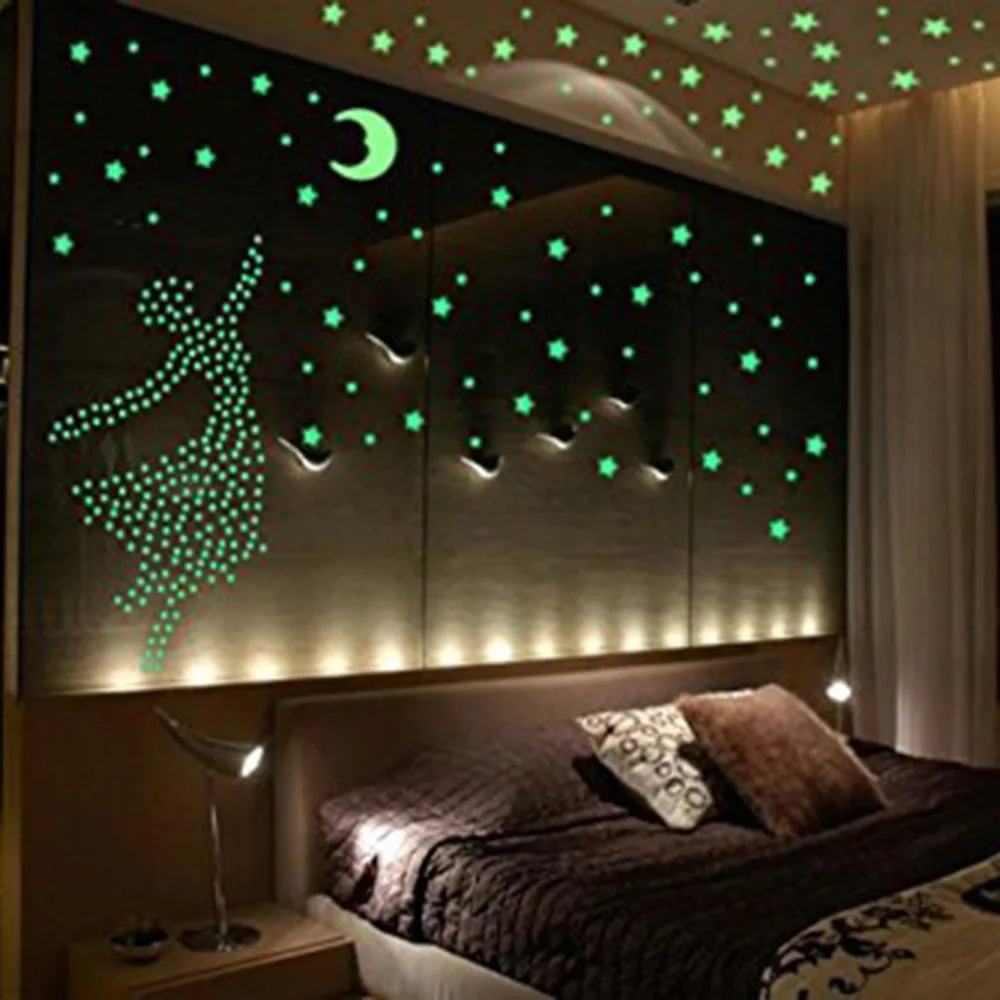 200 шт. светящиеся Звездные Луна настенные наклейки для детских комнат детской
