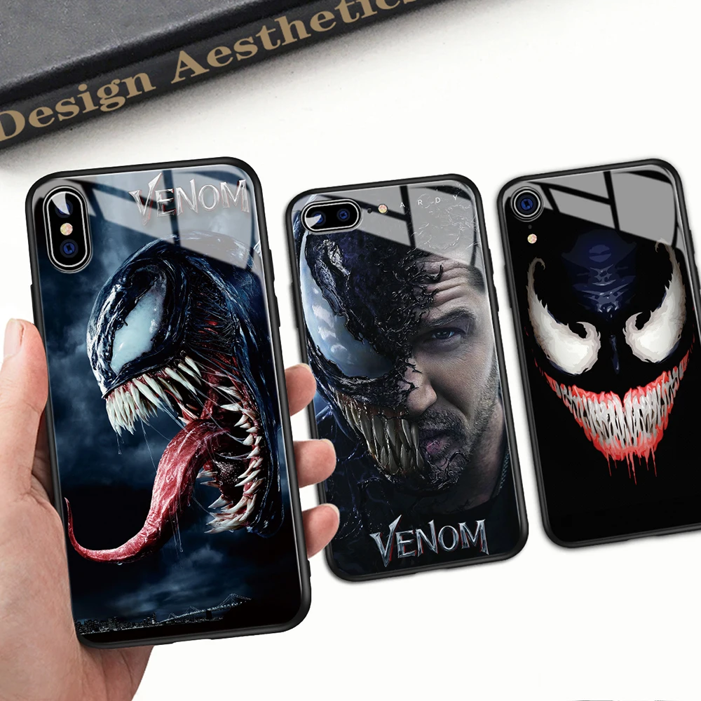 Абсолютно чехол для iPhone 7, стеклянный чехол с Веном, жесткая задняя крышка для iPhone 6 6S 7 8 plus X XR XS MAX 11 pro max чехол