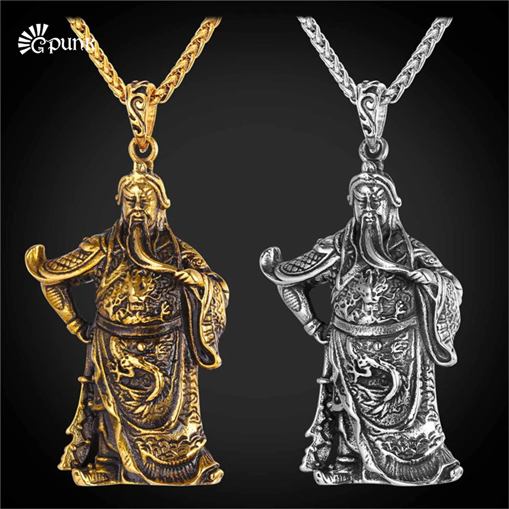 Невыцветающее мужское ожерелье с кулоном Guan Yu из нержавеющей стали 316L цепочкой