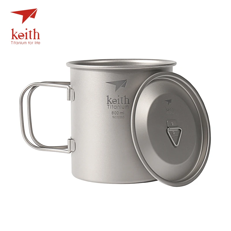 

Keith Outdoor Titanium Water Mugs With Folding Handles Titanium Lids Drinkware Camping Cups Ultralight Travel Mug 220ml-900ml