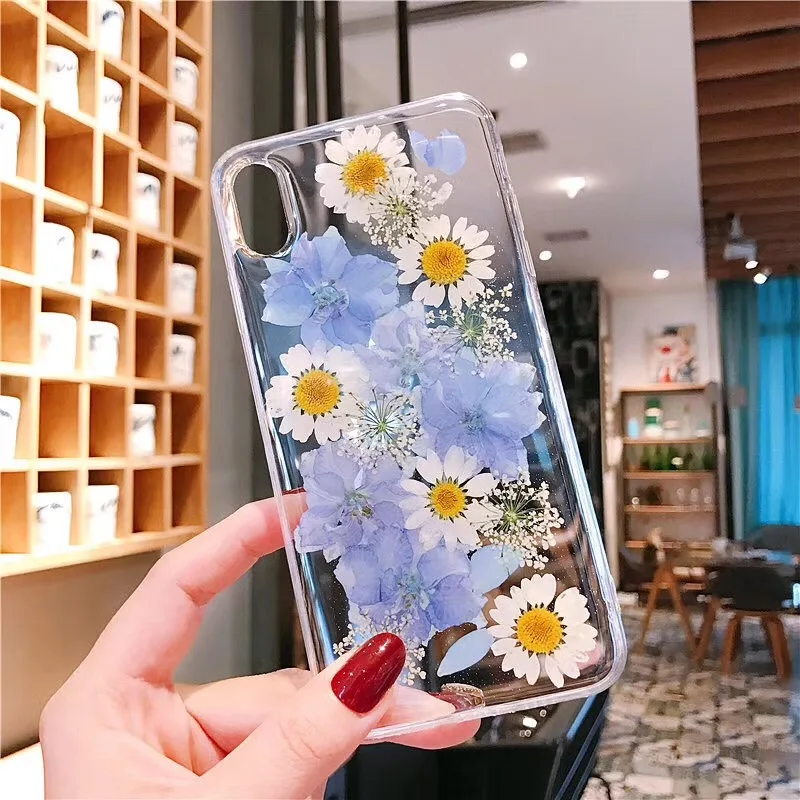 Чехол с настоящими высушенными цветами для iPhone 11 X XR XS Max 6 S 7 8 Plus Pro SE 2020 прозрачный